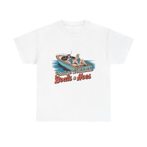 Prestige Worldwide Boats & Hoes Unisex Heavy Cotton Tee, Casual Summer Tee, Nautical Graphic Shirt, Funny Boat Lover Gift, Beach Day Apparel
