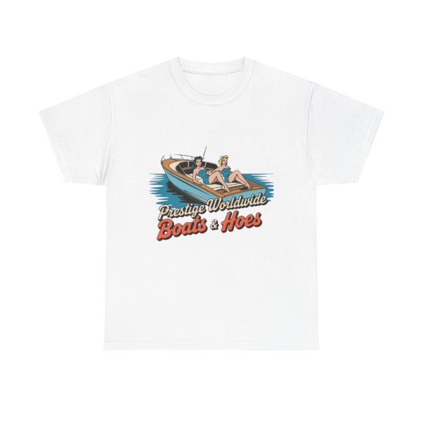 Prestige Worldwide Boats & Hoes Unisex Heavy Cotton Tee, Casual Summer Tee, Nautical Graphic Shirt, Funny Boat Lover Gift, Beach Day Apparel