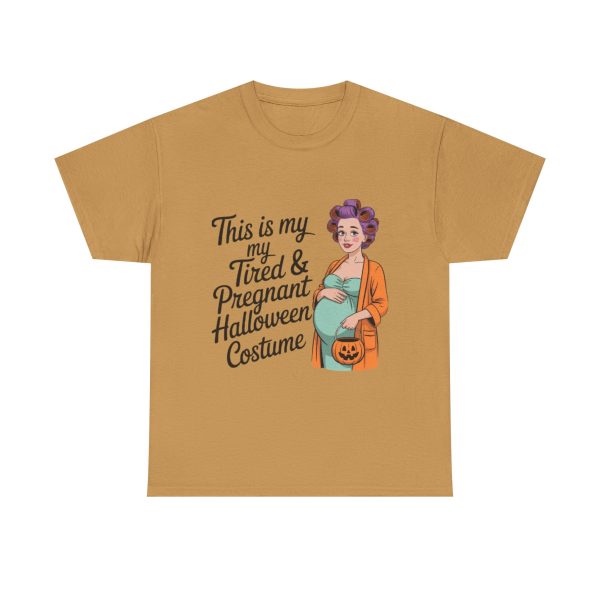 Unisex Heavy Cotton Tee with Tired & Pregnant Halloween Design, Cute Maternity Shirt, Funny Halloween Costume Tee, Expecting Mom Gift, [...] - Image 3