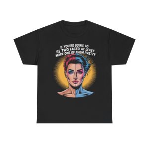 Unisex Heavy Cotton Tee with Dual-Colored Design, Gender-Neutral Graphic Shirt, Gift for Her, Festival Wear, Everyday Casual Top