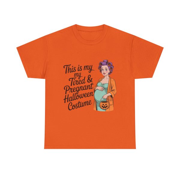 Unisex Heavy Cotton Tee with Tired & Pregnant Halloween Design, Cute Maternity Shirt, Funny Halloween Costume Tee, Expecting Mom Gift, [...] - Image 4