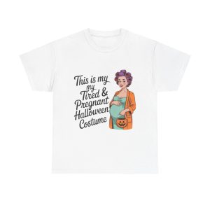 Unisex Heavy Cotton Tee with Tired & Pregnant Halloween Design, Cute Maternity Shirt, Funny Halloween Costume Tee, Expecting Mom Gift, [...]